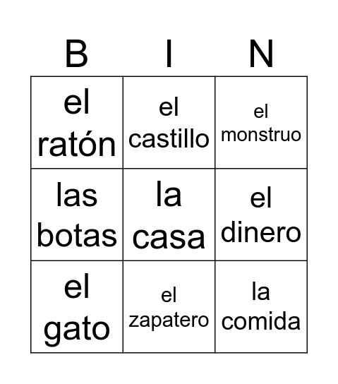 El gato con botas Bingo Card