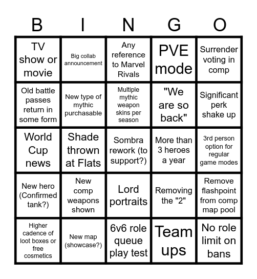 Overwatch Spotlight Bingo Card