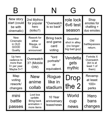 Overwatch Spotlight Bingo Flats Bingo Card