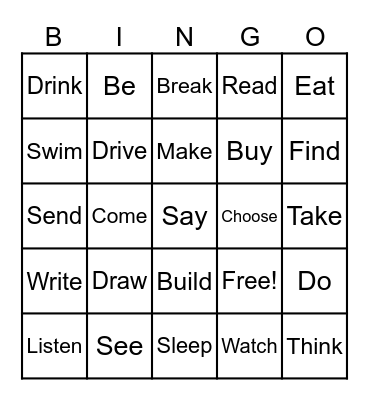 VERBS IN PAST PARTICIPLE FORM Bingo Card
