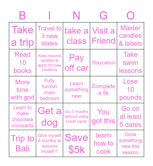 Vision Board 2024 Bingo Card