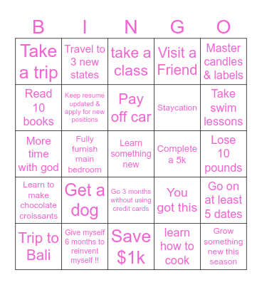 Vision Board 2024 Bingo Card