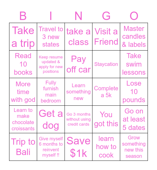 Vision Board 2024 Bingo Card