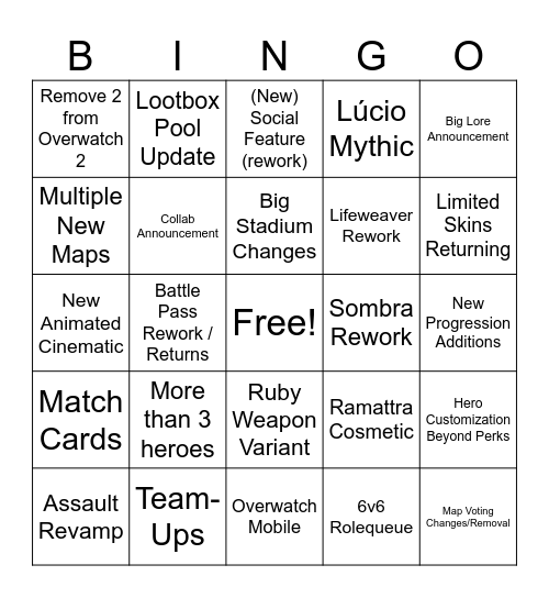 Overwatch Spotlight Bingo Card