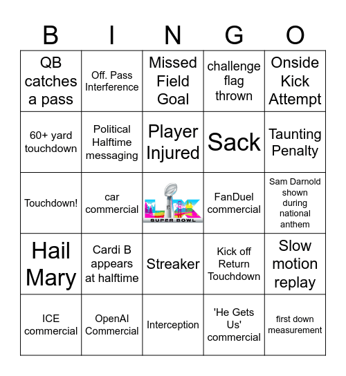 Super Bowl LX Bingo Card