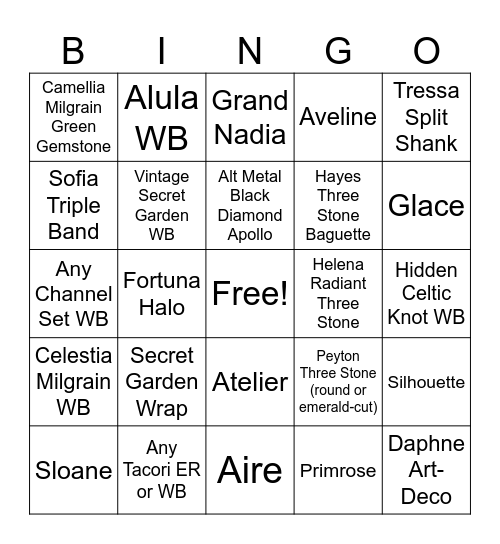 Unique Ring Bingo Card