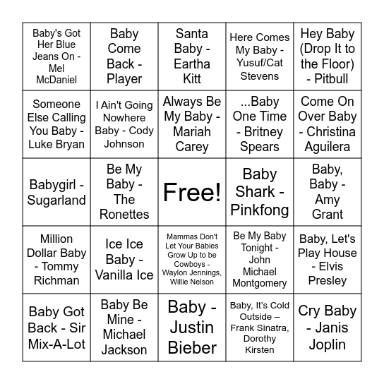 "Baby" Singo! Bingo Card