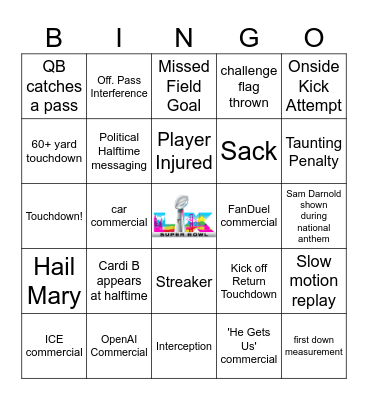 Super Bowl LX Bingo Card