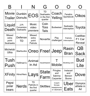 Super Bowl LX Bingo Card