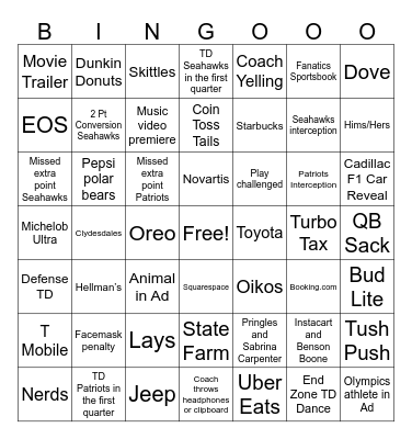 Super Bowl LX Bingo Card