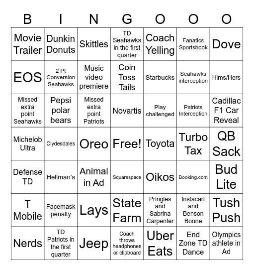 Super Bowl LX Bingo Card