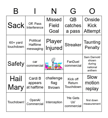 Super Bowl LX Bingo Card