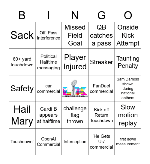Super Bowl LX Bingo Card