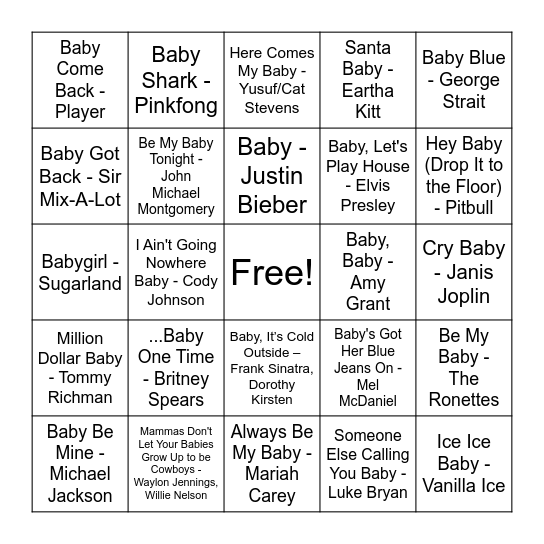 "Baby" Singo! Bingo Card