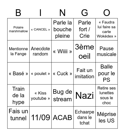 Stream de Troublante Acide Bingo Card