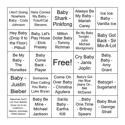 "Baby" Singo Bingo Card