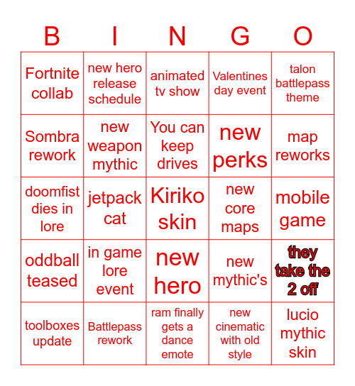 Overwatch spotlight Bingo Card