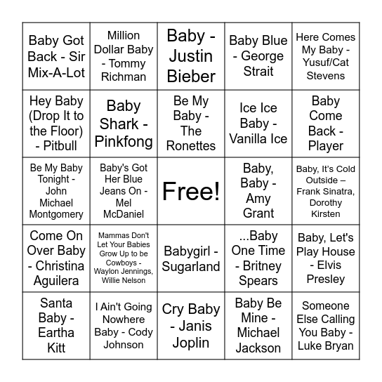 "Baby" Singo! Bingo Card