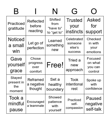 Mindset Bingo Card