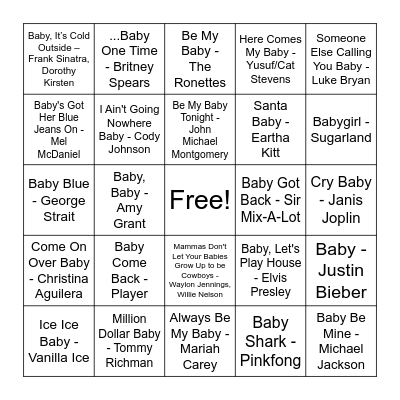 "Baby" Singo! Bingo Card