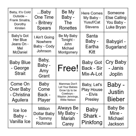 "Baby" Singo! Bingo Card