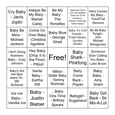 "Baby" Singo! Bingo Card