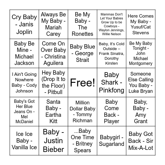 "Baby" Singo! Bingo Card