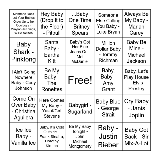 "Baby" Singo! Bingo Card