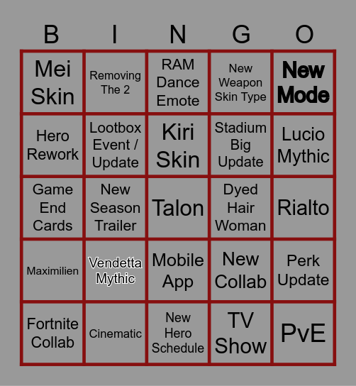 Overwatch Spotlight Bingo 26' Bingo Card