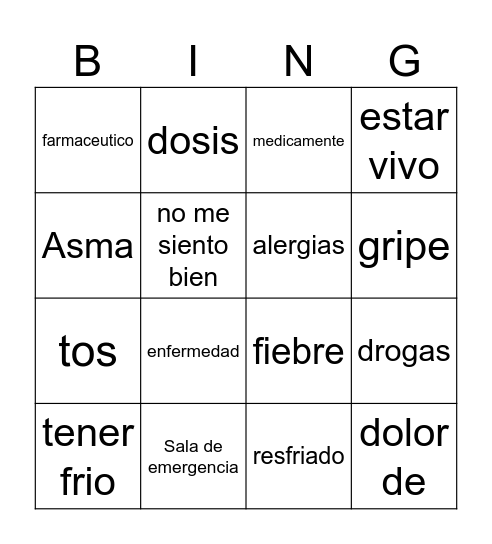 La salud Bingo Card