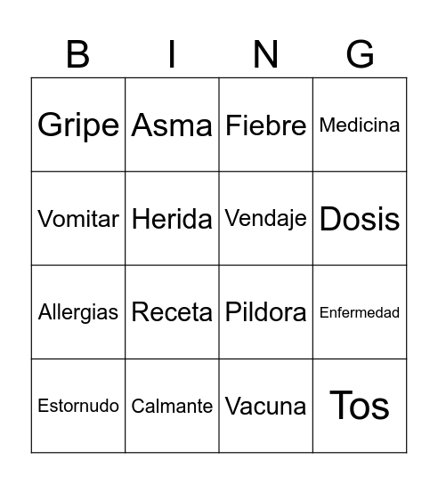 La Salud Bingo Card