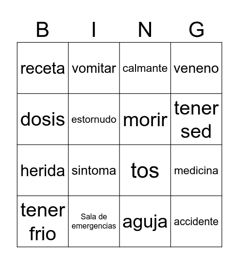 La Salud Bingo Card