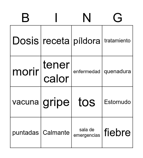 La Salud Bingo Card