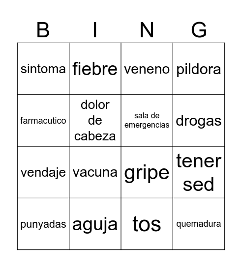 la salud Bingo Card