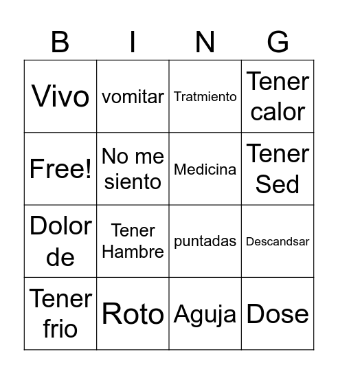 La Salud Bingo Card