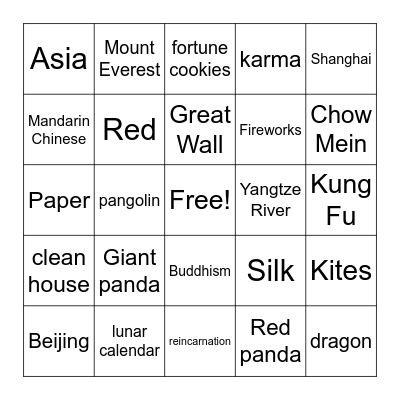 China Bingo Card