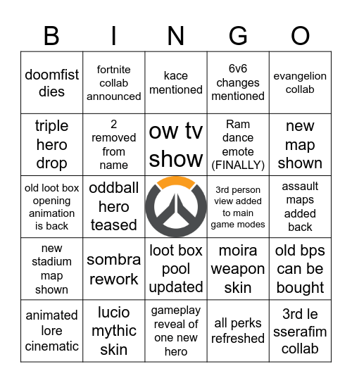 Overwatch Spotlight Bingo Card