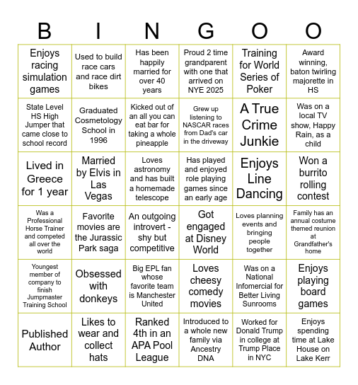 Mystery Mingle Bingo Card