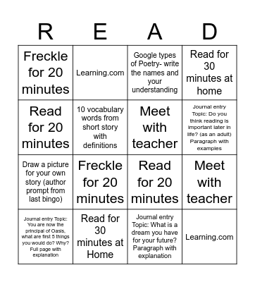 Oasis's 4th grade reading groups Bingo Card