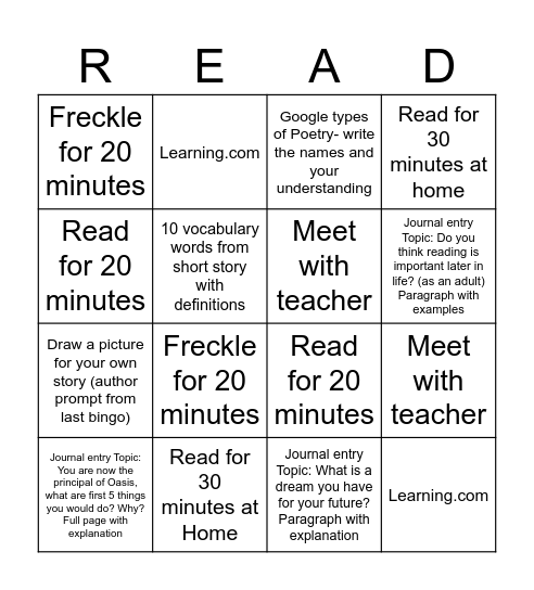 Oasis's 4th grade reading groups Bingo Card