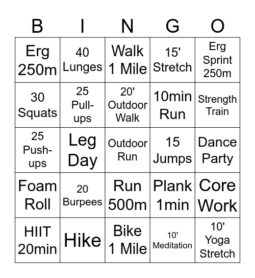 12 Week Challenge Bingo Card