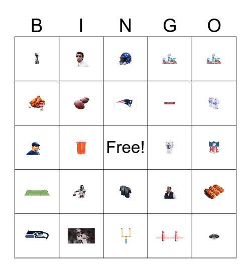 Super Bowl Bingo Card