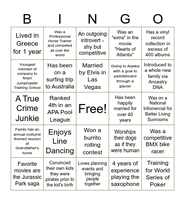Mystery Mingle Bingo Card