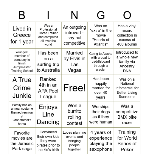 Mystery Mingle Bingo Card
