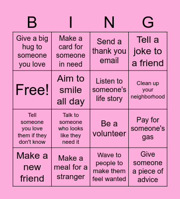 Acts of Kindness Bingo Card