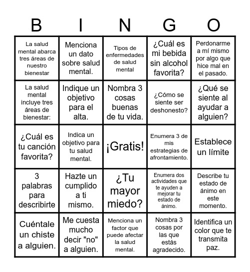 Bingo de Recuperación Bingo Card