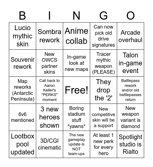 OW Spotlight Bingo Card