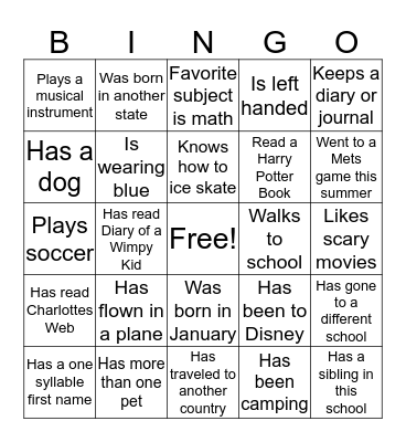 Find Someone in our class who... Bingo Card