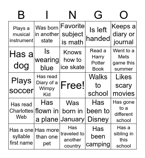 Find Someone in our class who... Bingo Card