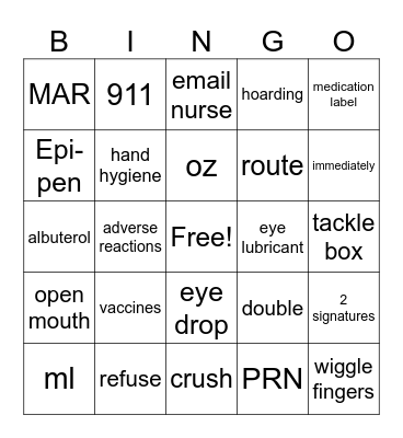 Medication Administration Bingo Card
